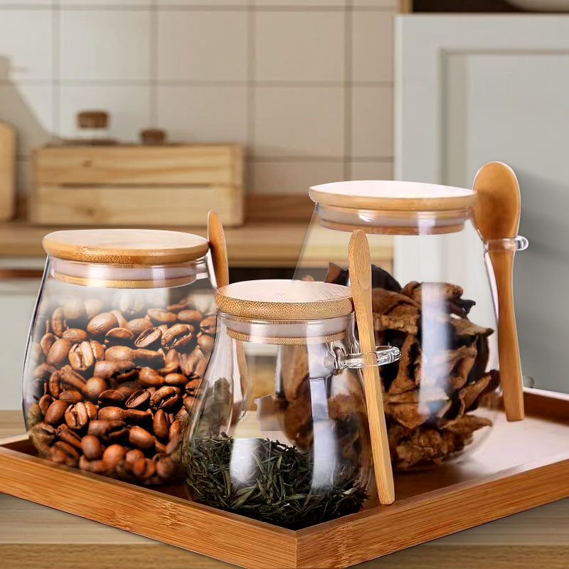 Food Storage Glass Set - 숟가락과 뚜껑이 있는 34온스 밀봉 유리병