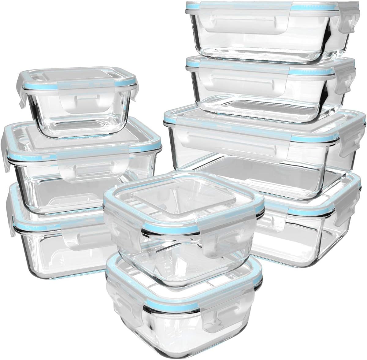 Food Storage Glass Set - 뚜껑이 있는 18개의 유리 식품 보관