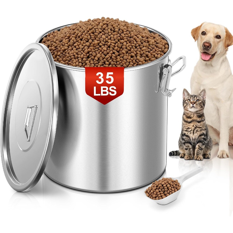 Food Storage Airtight - 35파운드 용량의 밀폐형 스테인리스 스틸 애완견