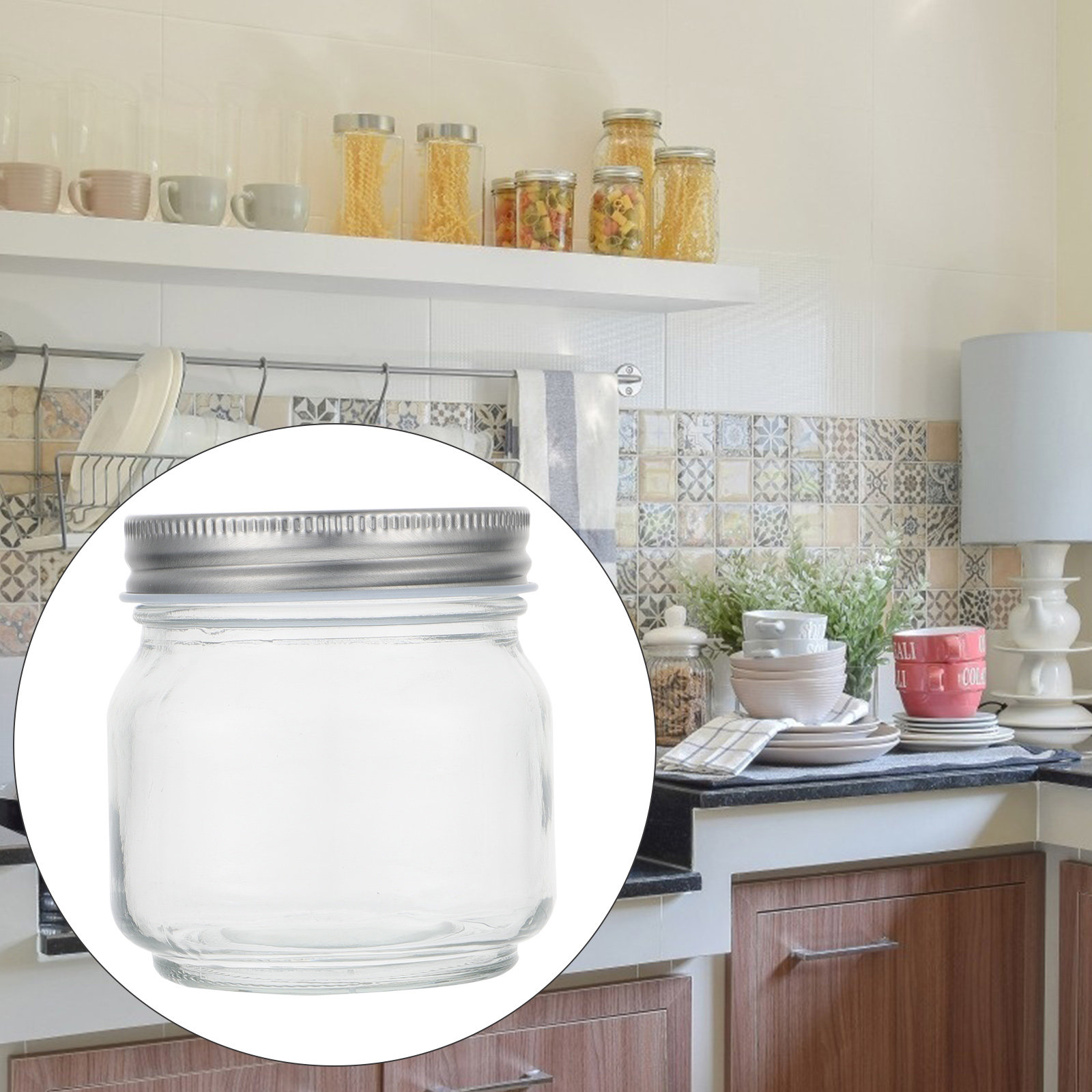 Food Storage Glass Set - 6개 세트의 메이슨 유리병: 두꺼운 투명