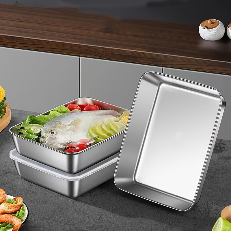 Food Storage Boxes With Lids - 3/6개 스테인리스 스틸 직사각형 음식 보관