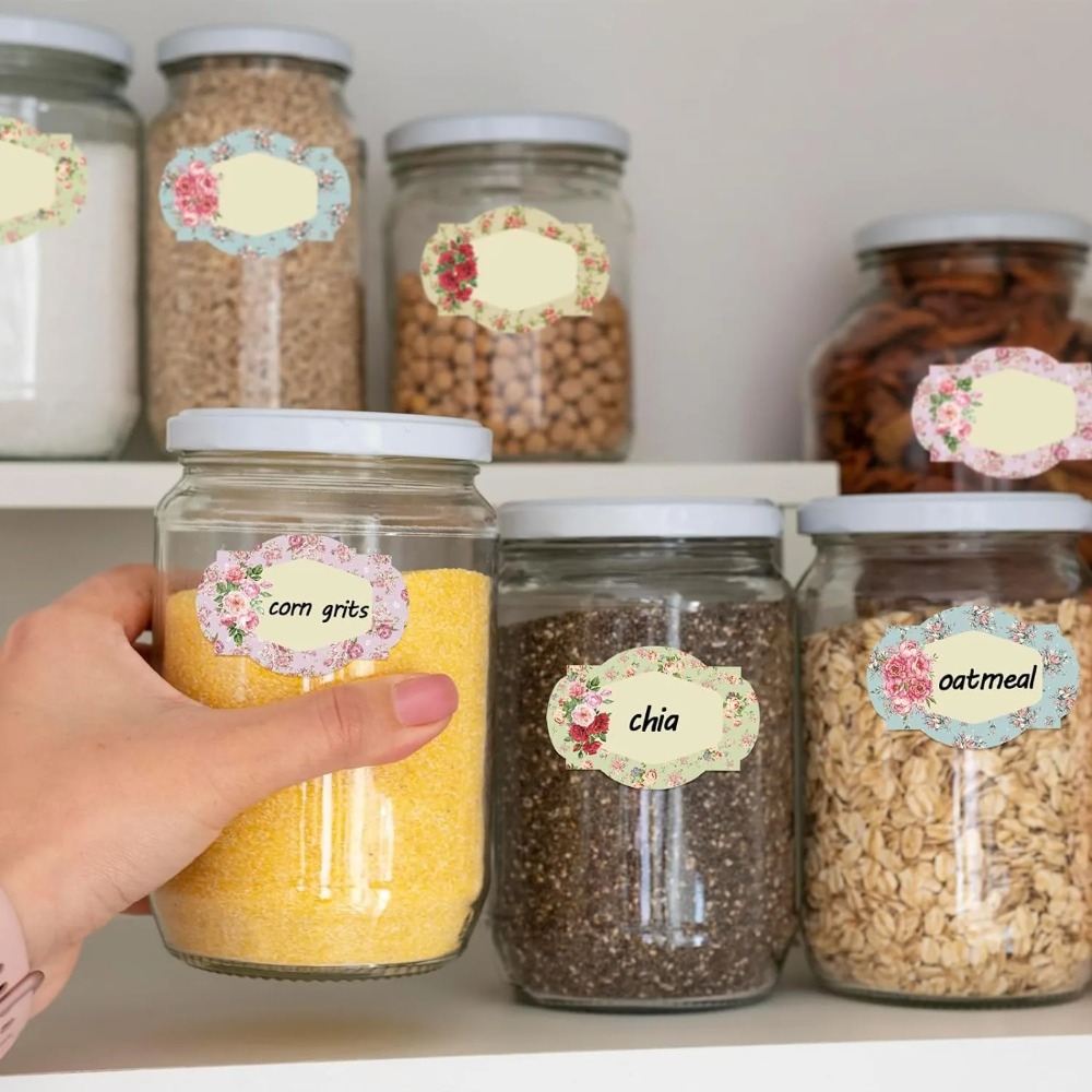 Food Storage Name - 250개 꽃무늬 이름 라벨 주방용 빈칸
