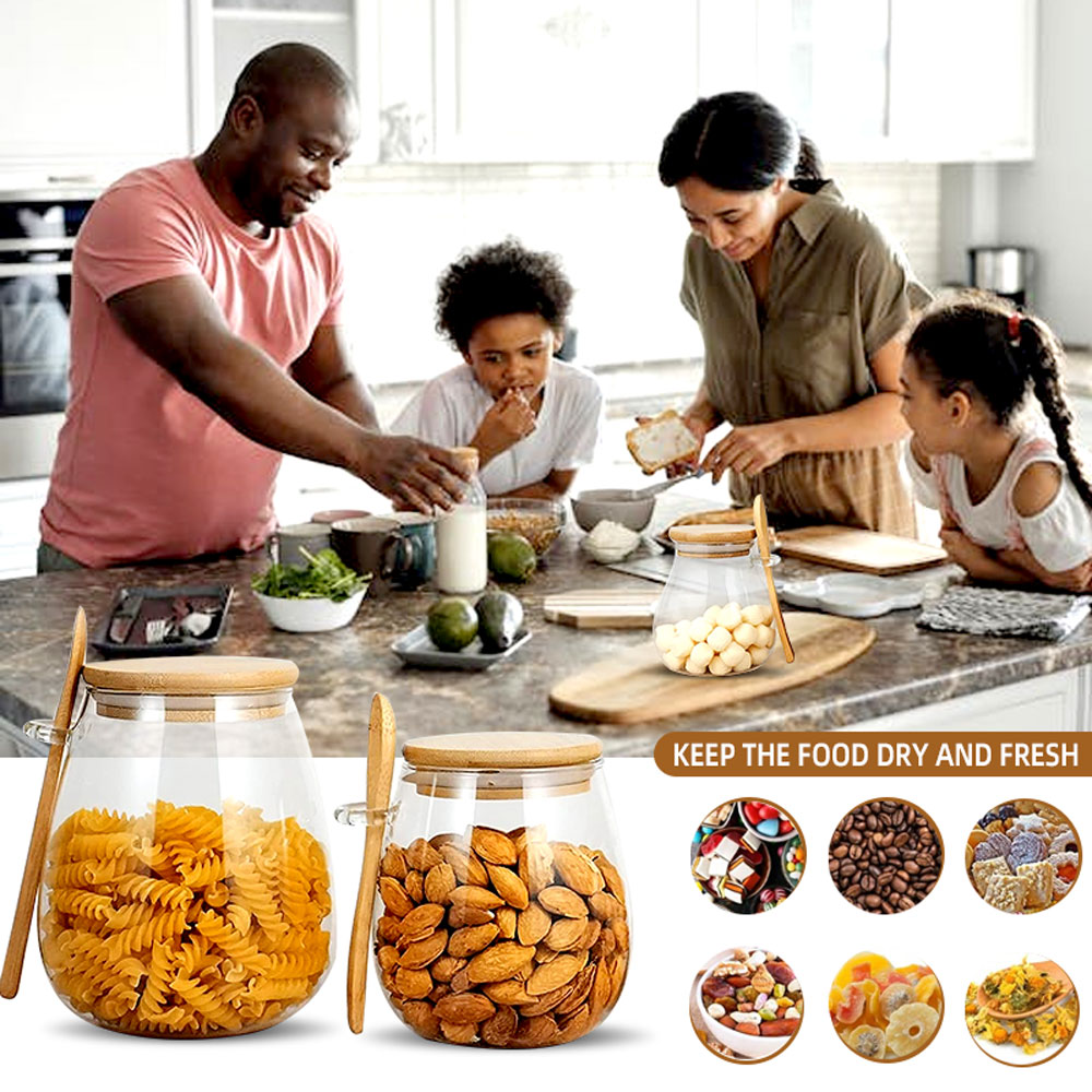 숟가락과 뚜껑이 있는 34온스 밀봉 유리병 투명 양념병 - Food Storage Glass Set 리뷰 및 가격
