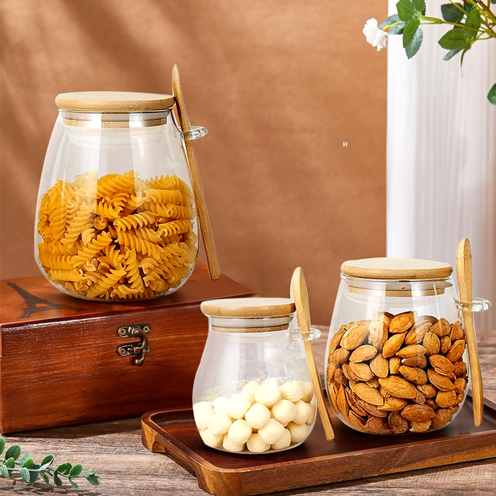 숟가락과 뚜껑이 있는 34온스 밀봉 유리병 투명 양념병 - Food Storage Glass Set 리뷰 및 가격
