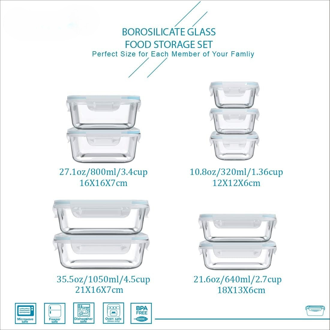뚜껑이 있는 18개의 유리 식품 보관 용기 세트, 9개 - Food Storage Glass Set 리뷰 및 가격