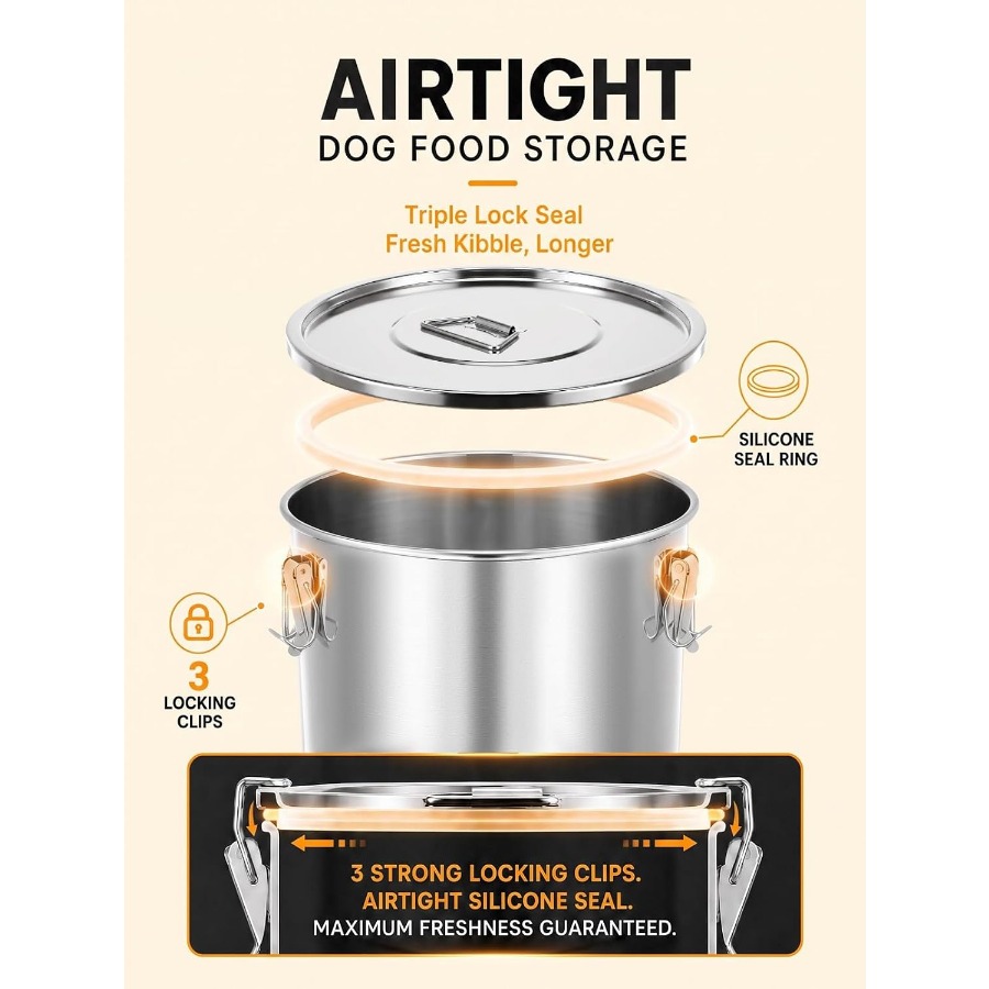 35파운드 용량의 밀폐형 스테인리스 스틸 애완견 사료  - Food Storage Airtight 리뷰 및 가격
