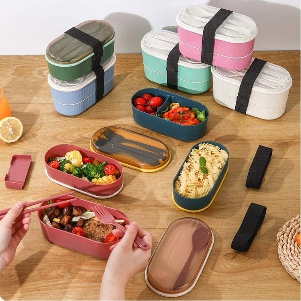 휴대용 이중층 도시락 고용량 전자레인지 식기 세트 포크 - Food Storage Kits 리뷰 및 가격