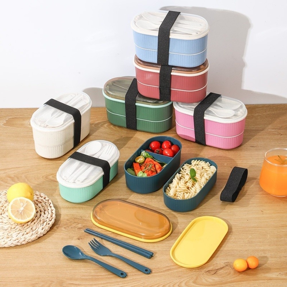 휴대용 이중층 도시락 고용량 전자레인지 식기 세트 포크 - Food Storage Kits 리뷰 및 가격