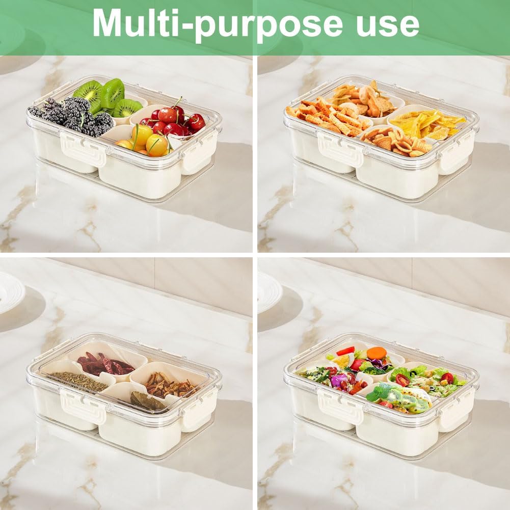 휴대용 식품 보관함, 스낵 보관함, 뚜껑이 있는 4칸, - Food Storage Equipment 리뷰 및 가격