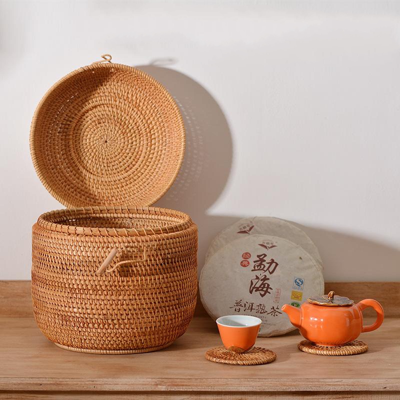 뚜껑이있는 손으로 짠 등나무 차 보관 상자 Puer 티 - Food Storage Quart 리뷰 및 가격