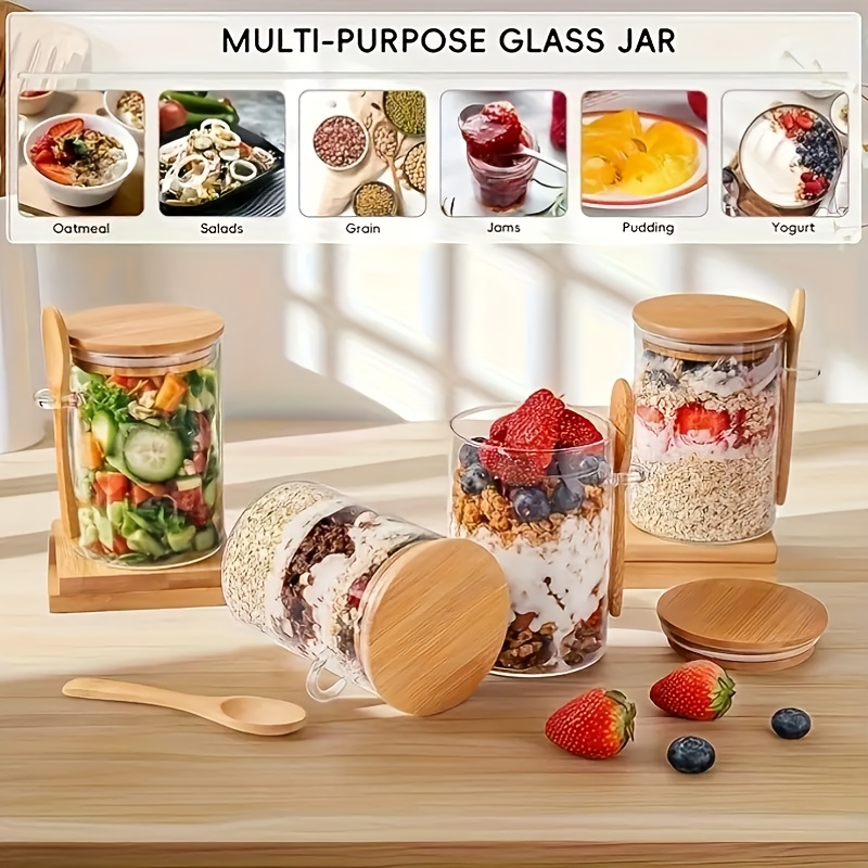 1/2/4/8개 세트의 오트밀용 유리 컵 세트, 뚜껑과 - Food Storage Glass Set 리뷰 및 가격