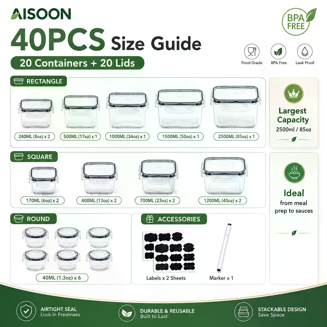 40개입 초대형 85oz 실리콘 밀폐 식품 보관 용기  - Food Storage Boxes With Lids 리뷰 및 가격
