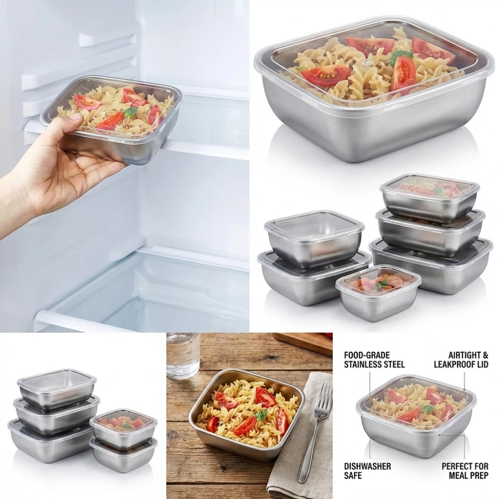6pcs 스텐 밀폐 용기 스텐 반찬통 누수 방지 6pc - Food Storage Equipment 리뷰 및 가격