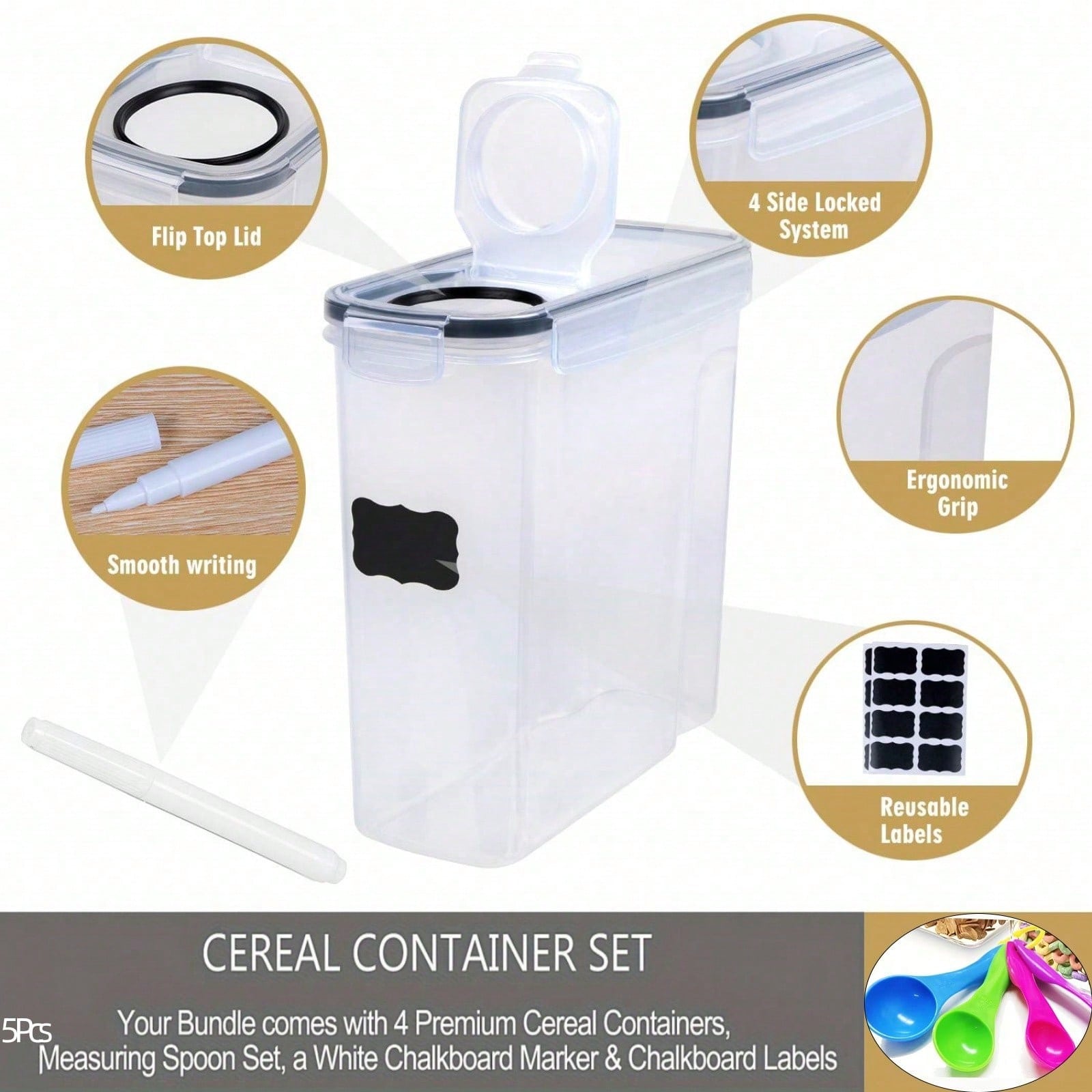 밀폐형 시리얼 및 건조 식품 보관 용기 4개 세트 -  - Food Storage Equipment 리뷰 및 가격